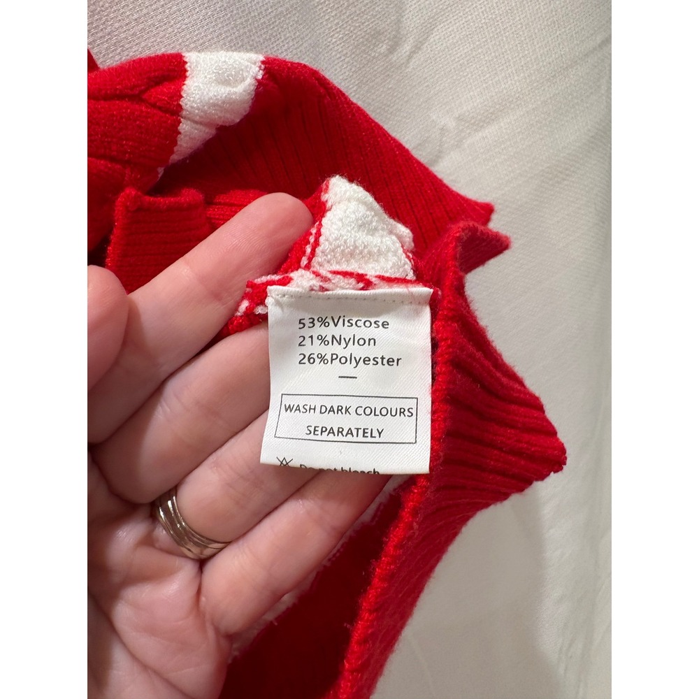 WIHOLL‎ Red White Striped Cable Knit Button Front Sweater Vest V-Neck Large - Picture 5 of 7